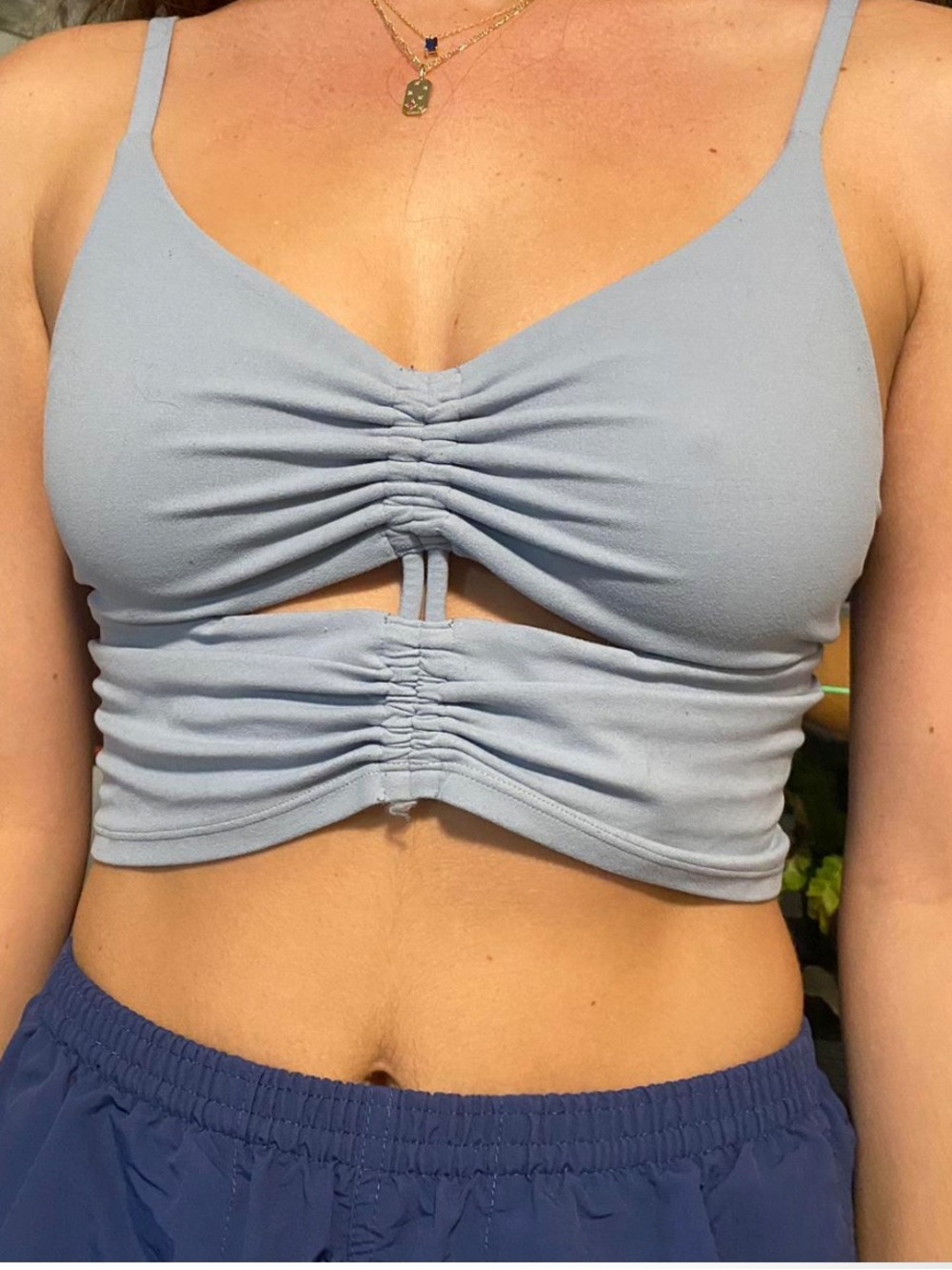 Athleta White Double-Ruched Sports Bra